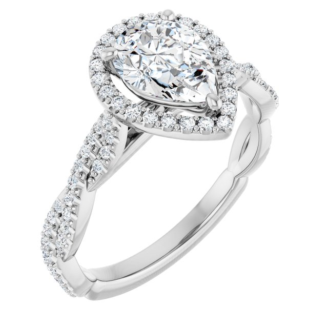 14K White 8x6 mm Pear 1/4 CTW Natural Diamond Semi-Set Engagement Ring
