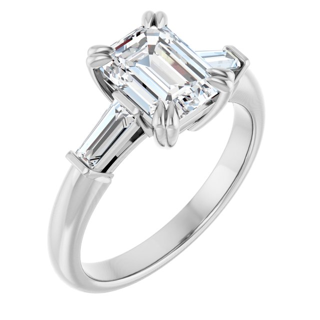 14K White 8x6 mm Emerald 1/3 CTW Natural Diamond Semi-Set Engagement Ring