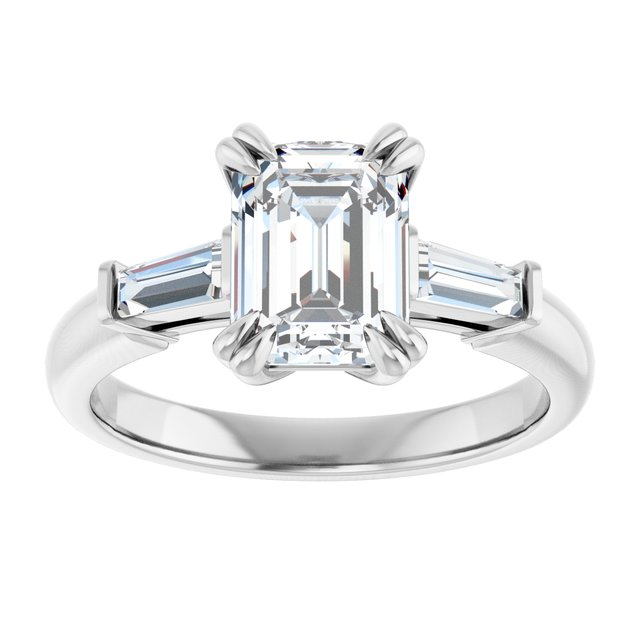 14K White 8x6 mm Emerald 1/3 CTW Natural Diamond Semi-Set Engagement Ring