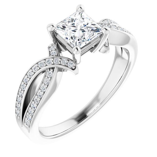 14K White 5x5 mm Square 1/6 CTW Natural Diamond Semi-Set Engagement Ring