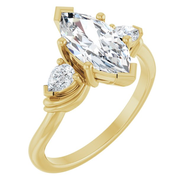 14K Yellow 12 x 6 mm Marquise 1/4 CTW Lab-Grown Diamond Semi-Set Three-Stone Engagement Ring