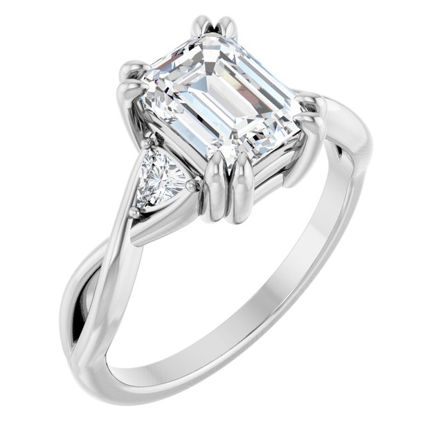 Platinum 8 x 6 mm Emerald 1/5 CTW Lab-Grown Diamond Semi-Set Three Stone Engagement Ring