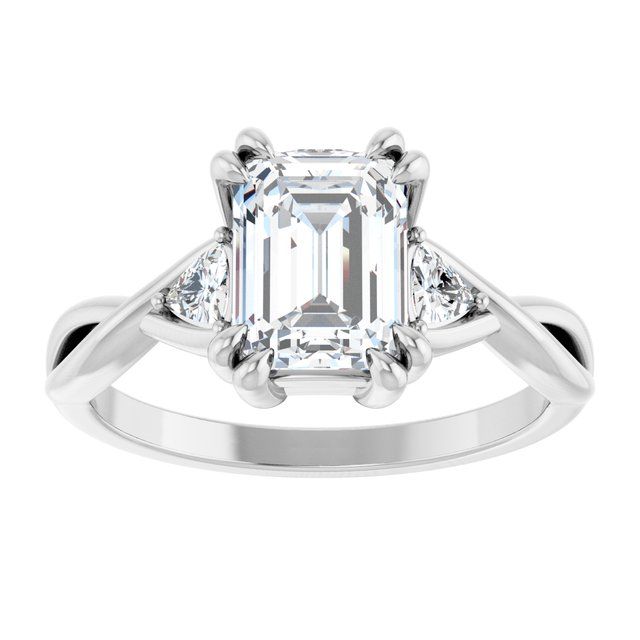 Platinum 8 x 6 mm Emerald 1/5 CTW Lab-Grown Diamond Semi-Set Three Stone Engagement Ring