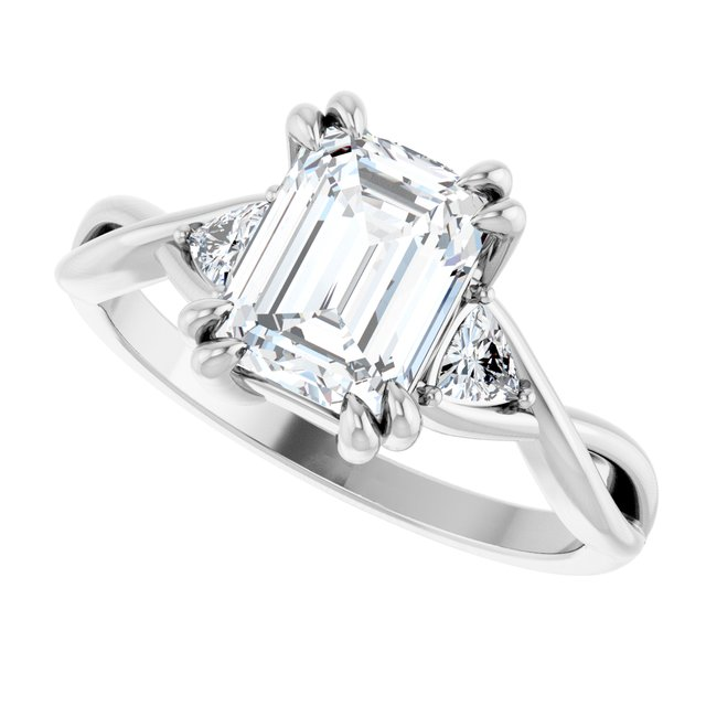 Platinum 8 x 6 mm Emerald 1/5 CTW Lab-Grown Diamond Semi-Set Three Stone Engagement Ring