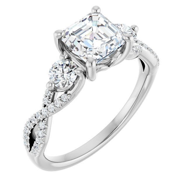 Platinum 6x6 mm Asscher 3/8 CTW Natural Diamond Semi-Set Engagement Ring