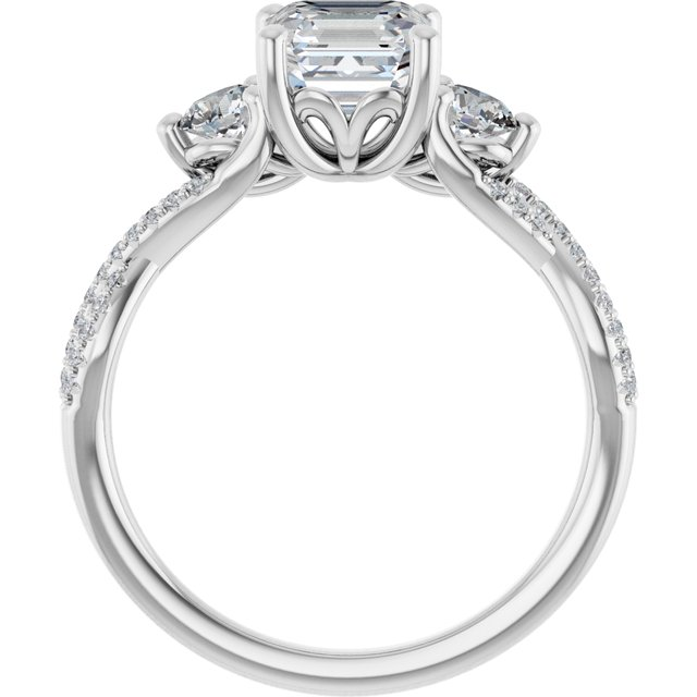 Platinum 6x6 mm Asscher 3/8 CTW Natural Diamond Semi-Set Engagement Ring