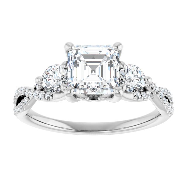 Platinum 6x6 mm Asscher 3/8 CTW Natural Diamond Semi-Set Engagement Ring