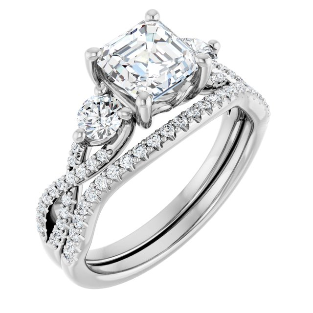Platinum 6x6 mm Asscher 3/8 CTW Natural Diamond Semi-Set Engagement Ring