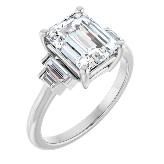 14K White 9 x 7 mm Emerald 1/4 CTW Lab-Grown Diamond Semi-Set Engagement Ring