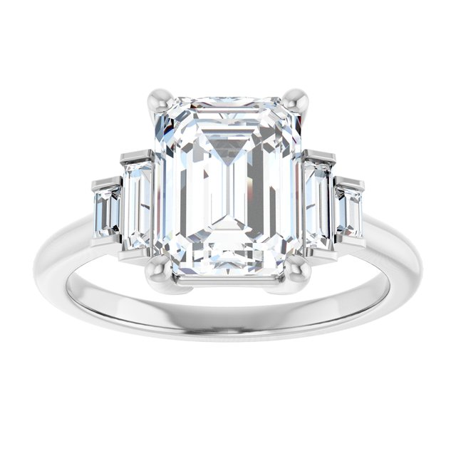 14K White 9 x 7 mm Emerald 1/4 CTW Lab-Grown Diamond Semi-Set Engagement Ring