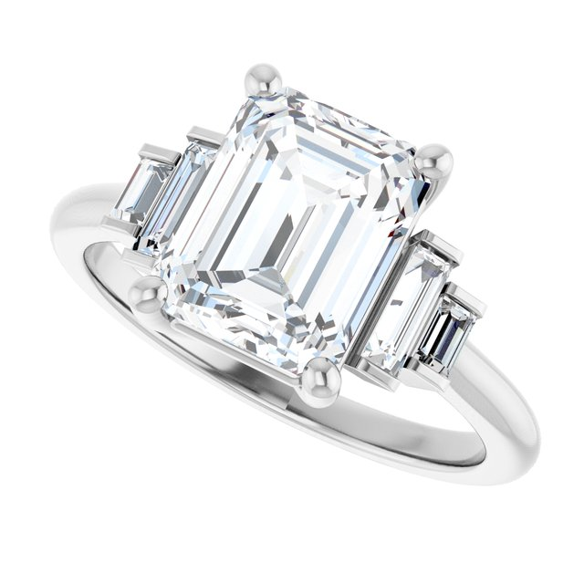 14K White 9 x 7 mm Emerald 1/4 CTW Lab-Grown Diamond Semi-Set Engagement Ring