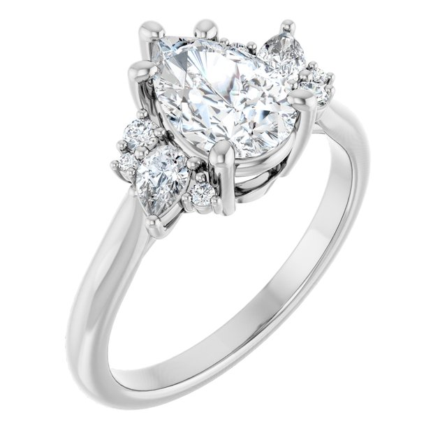 14K White 9x6 mm Pear 1/4 CTW Natural Diamond Semi-Set Engagement Ring