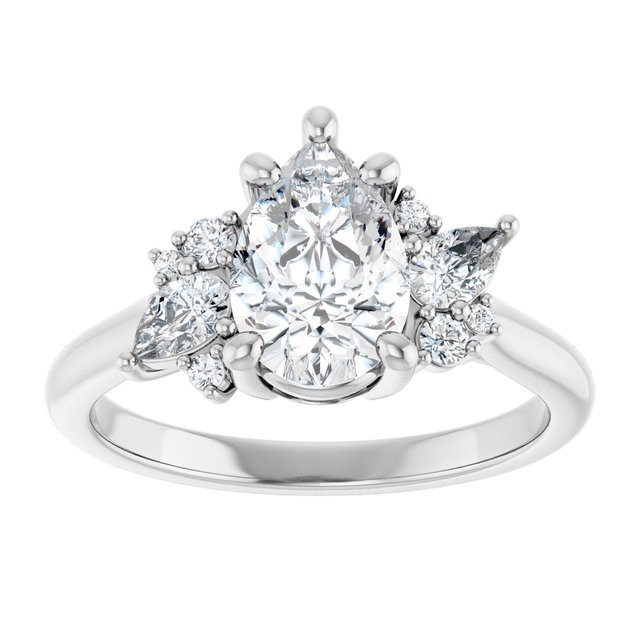 14K White 9x6 mm Pear 1/4 CTW Natural Diamond Semi-Set Engagement Ring