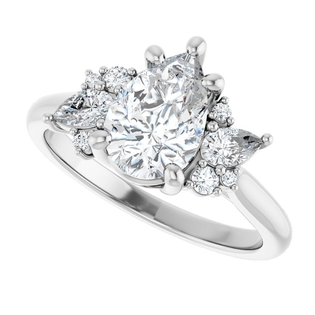14K White 9x6 mm Pear 1/4 CTW Natural Diamond Semi-Set Engagement Ring