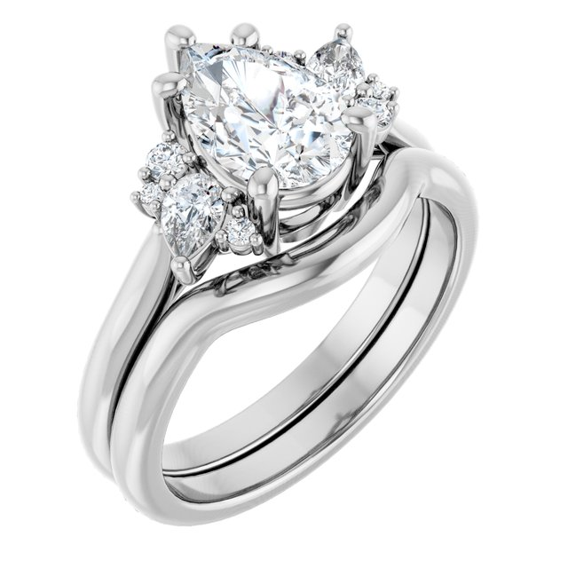 14K White 9x6 mm Pear 1/4 CTW Natural Diamond Semi-Set Engagement Ring