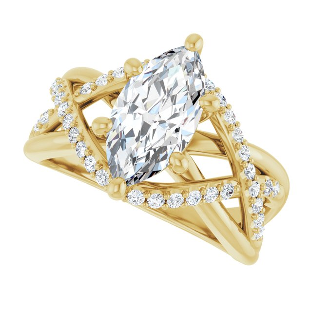 14K Yellow 12 x 6 mm Marquise 1/3 CTW Natural Diamond Semi-Set Engagement Ring