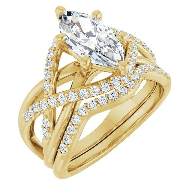 14K Yellow 12 x 6 mm Marquise 1/3 CTW Natural Diamond Semi-Set Engagement Ring