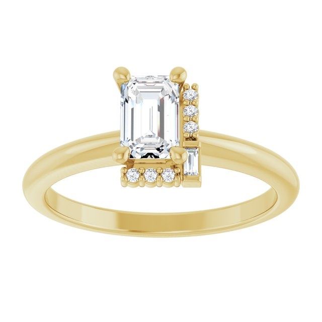 14K Yellow 6x4 mm Emerald .04 CTW Natural Diamond Semi-Set Engagement Ring