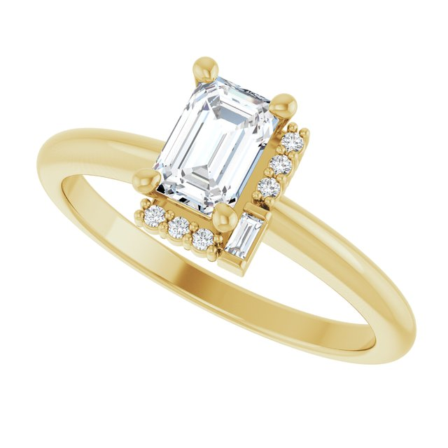 14K Yellow 6x4 mm Emerald .04 CTW Natural Diamond Semi-Set Engagement Ring