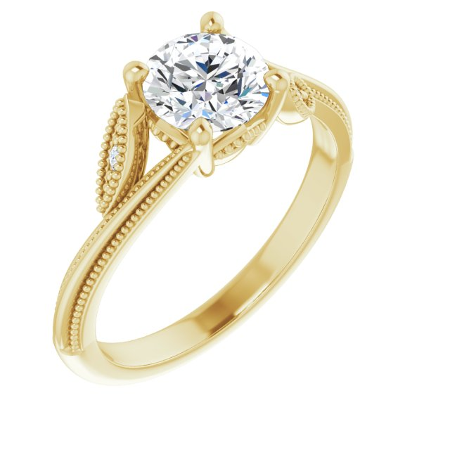 14K Yellow 6.5 mm Round .03 CTW Natural Diamond Semi-Set Nature Inspired Engagement Ring