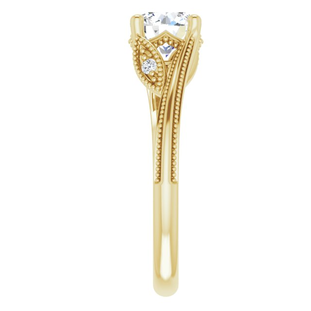 14K Yellow 6.5 mm Round .03 CTW Natural Diamond Semi-Set Nature Inspired Engagement Ring