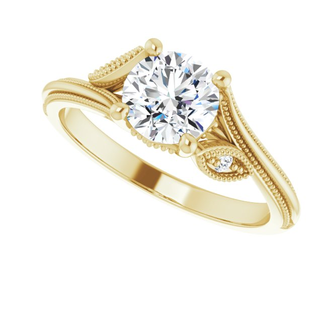 14K Yellow 6.5 mm Round .03 CTW Natural Diamond Semi-Set Nature Inspired Engagement Ring