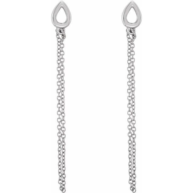 14K White Leaf Chain Earrings