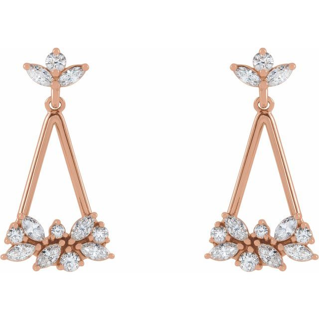 14K Rose 5/8 CTW Natural Diamond Geometric Cluster Earrings