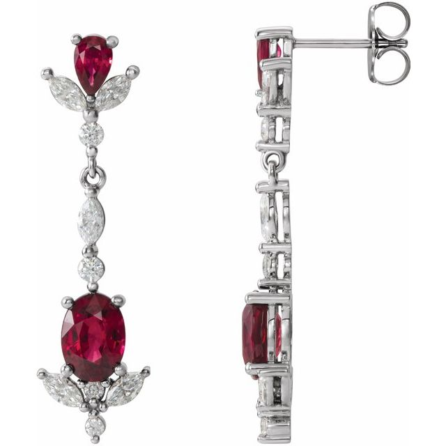 14K White Natural Ruby & 3/4 CTW Natural Diamond Dangle Earrings