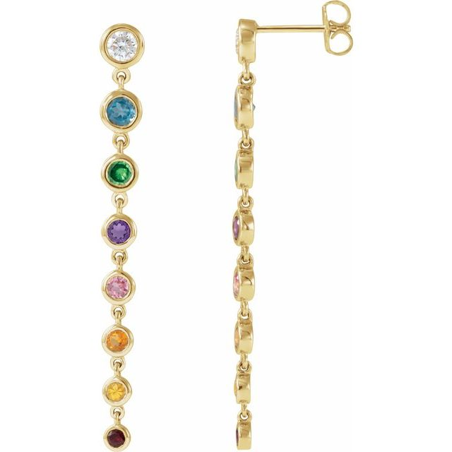 14K Yellow Natural Multi-Gemstone & 1/2 CTW Natural Diamond Rainbow Earrings