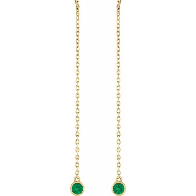 14K Yellow Natural Emerald Chain Earrings