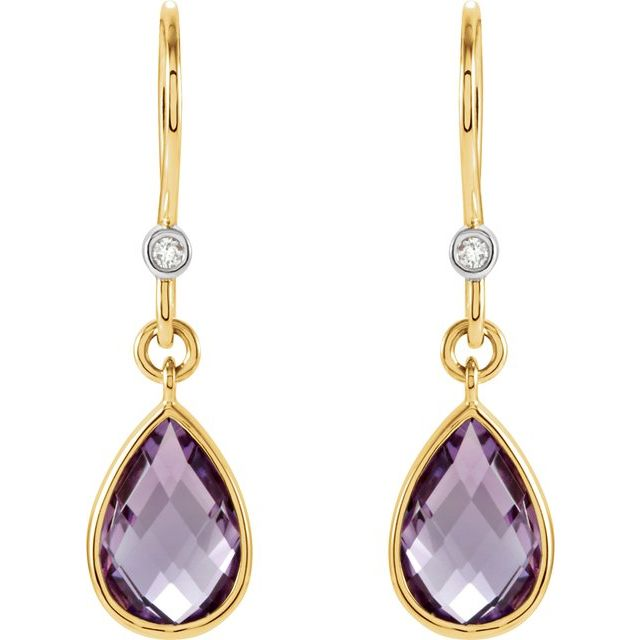 14K Yellow/White Natural Amethyst & .02 CTW Natural Diamond Earrings