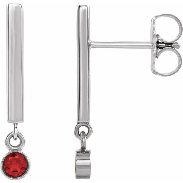 14K White Natural Ruby Bar Earrings