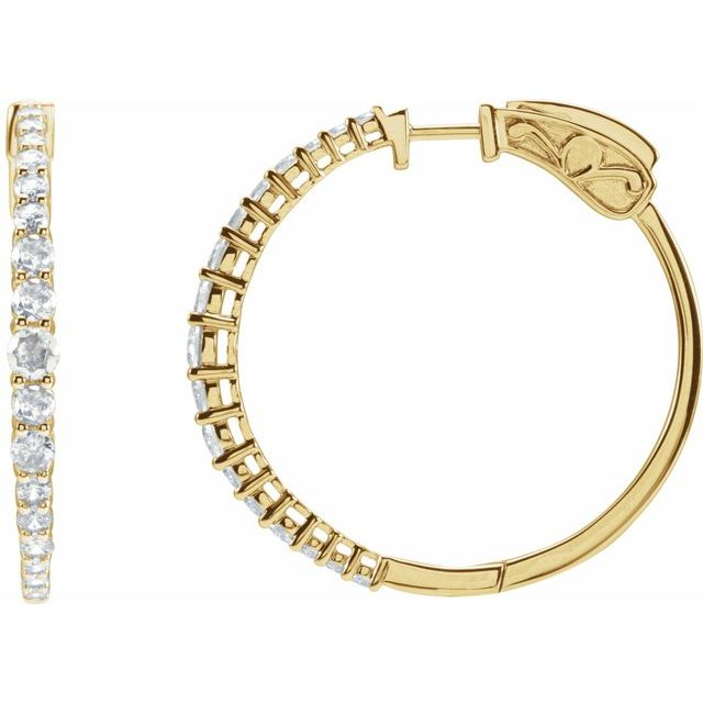 14K Yellow 1 1/3 CTW Natural Diamond 30 mm Hoop Earrings