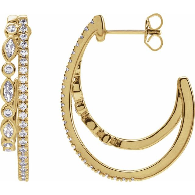 14K Yellow 1 1/5 CTW Natural Diamond 30.5 mm Hoop Earrings