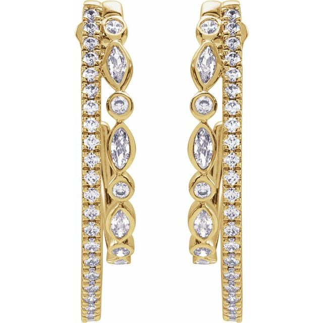 14K Yellow 1 1/5 CTW Natural Diamond 30.5 mm Hoop Earrings