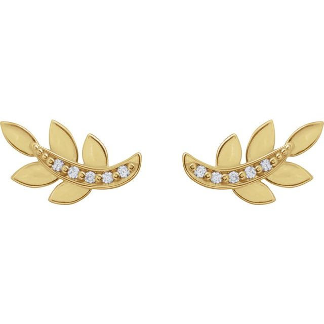 14K Yellow .07 CTW Natural Diamond Leaf Earrings