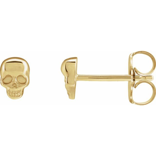 14K Yellow Skull Earrings