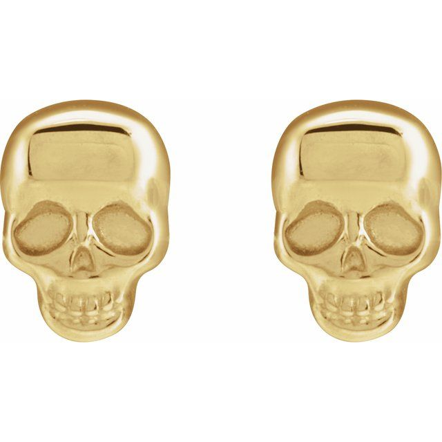 14K Yellow Skull Earrings