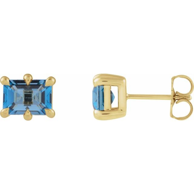 14K Yellow 7x5 mm Natural London Blue Topaz Stud Earrings