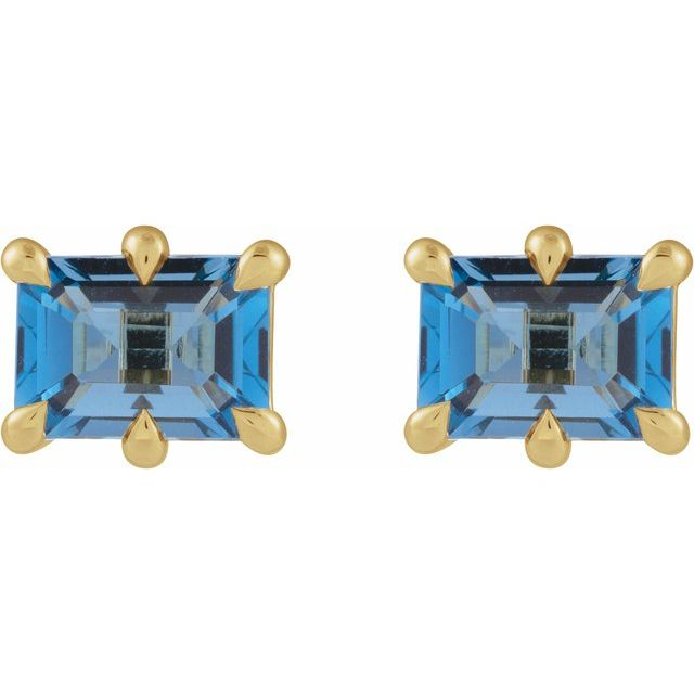 14K Yellow 7x5 mm Natural London Blue Topaz Stud Earrings