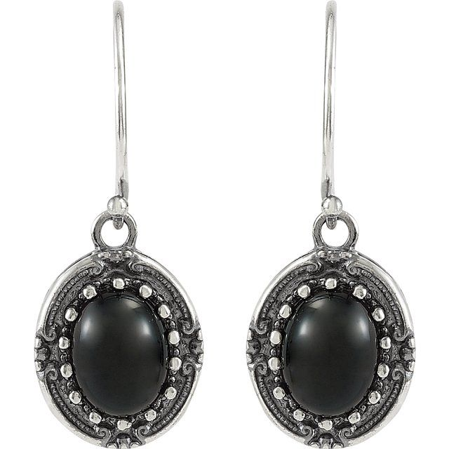 Sterling Silver Natural Black Onyx Vintage-Inspired Earrings