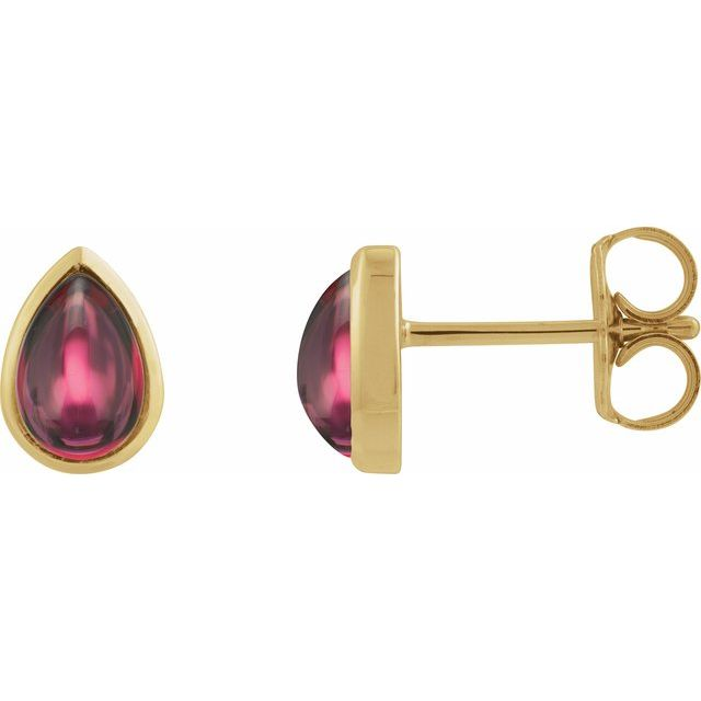 14K Yellow Natural Rhodolite Garnet Cabochon Earrings