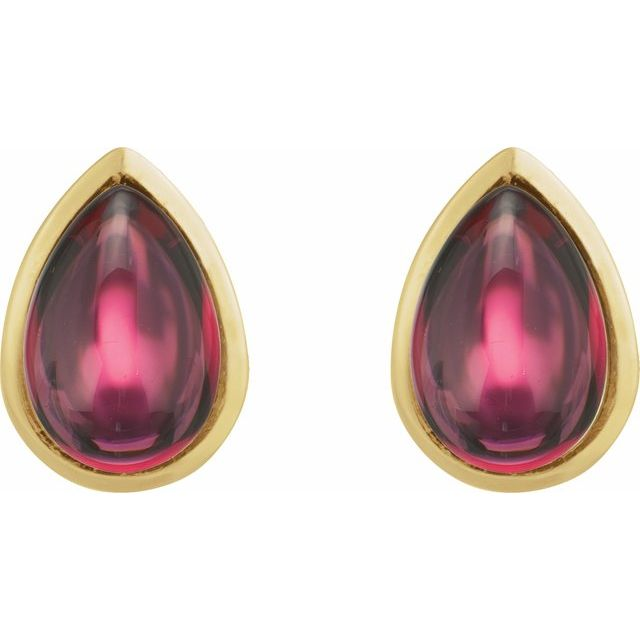 14K Yellow Natural Rhodolite Garnet Cabochon Earrings