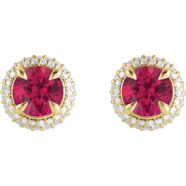 14K Yellow Lab-Grown Ruby & 1/2 CTW Lab-Grown Diamond Halo-Style Earrings