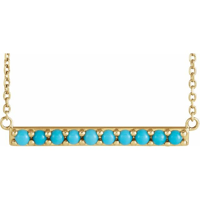 14K Yellow Cabochon Natural Turquoise Bar 18" Necklace