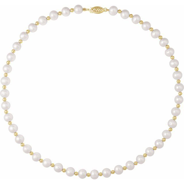 14K Yellow Cultured White Freshwater Pearl 18" Necklace