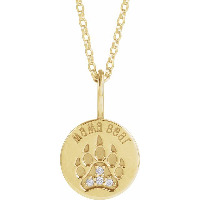 14K Yellow .03 CTW Natural Diamond Mama Bear 18" Necklace