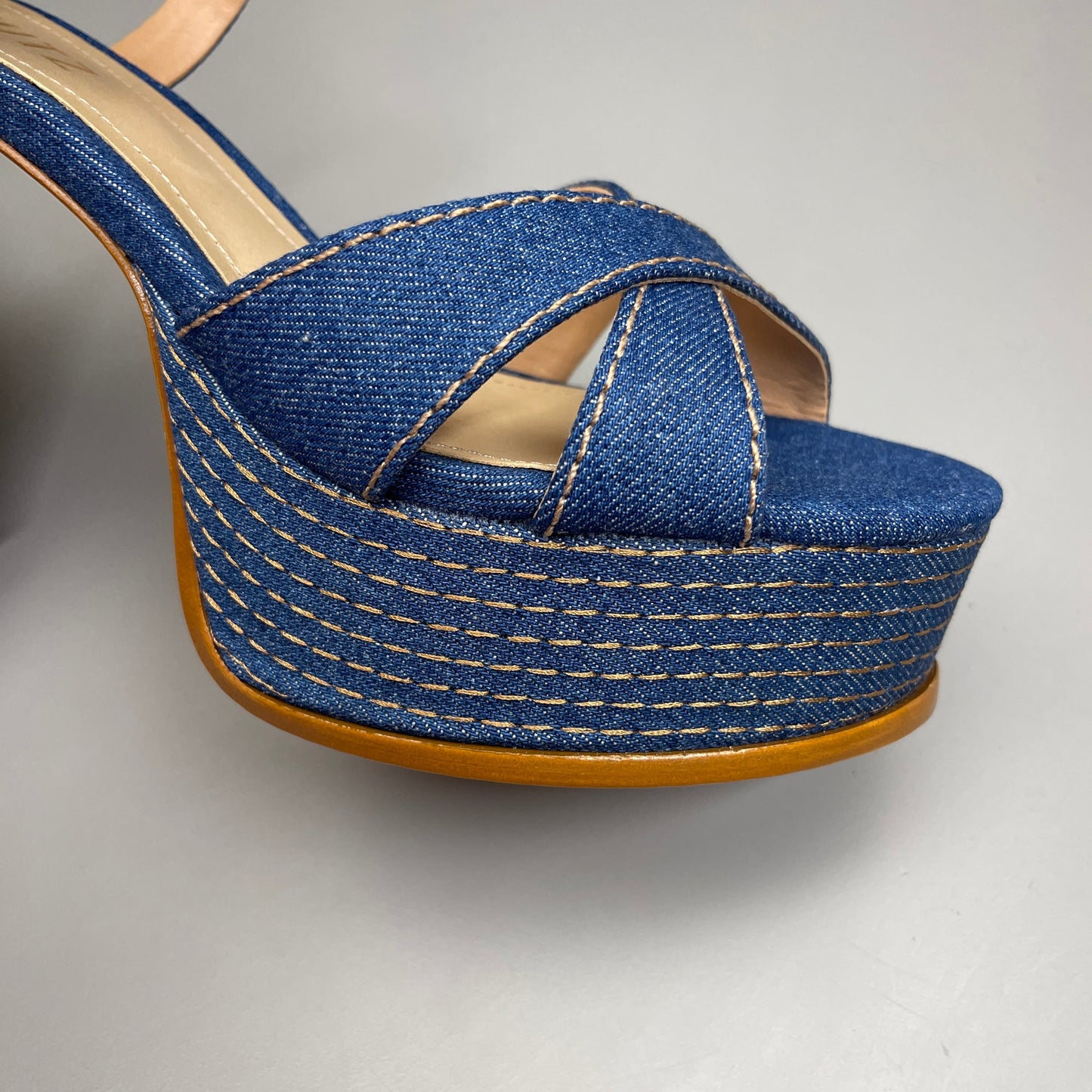 SCHUTZ Keefa Casual Denim Women's 4" Heeled Sandal Platform Blue Sz 8B (New)