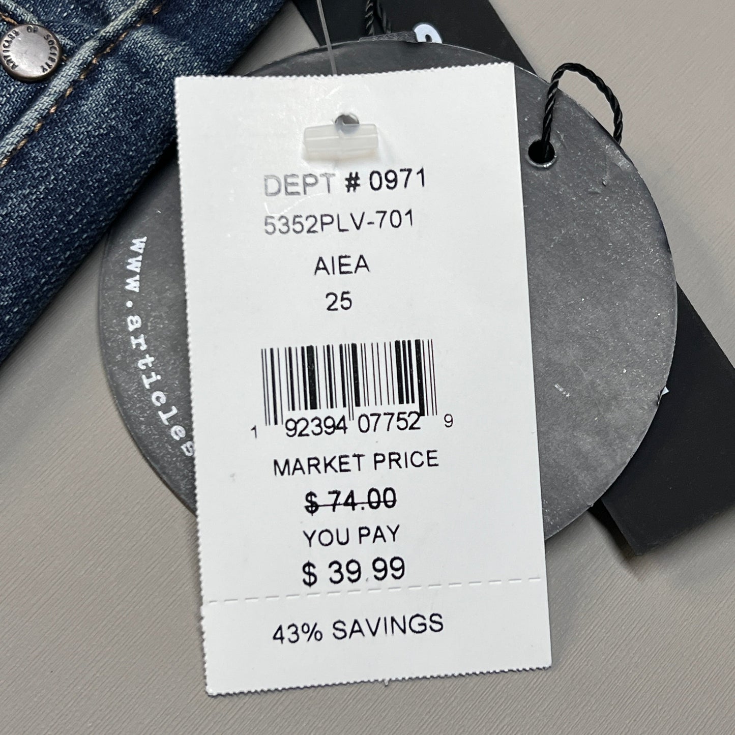 ARTICLES OF SOCIETY Aiea Denim Jeans Women's Sz 25 Blue 5352PLV-701 (New)